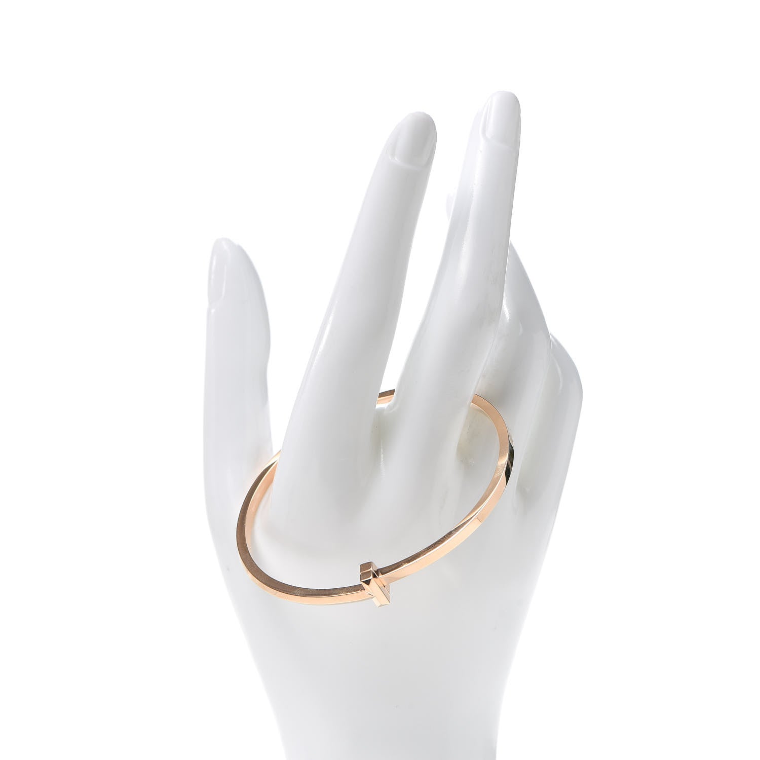 Tiffany 18K Rose Gold Narrow T T1 Hinged Bangle Bracelet 2 of 6