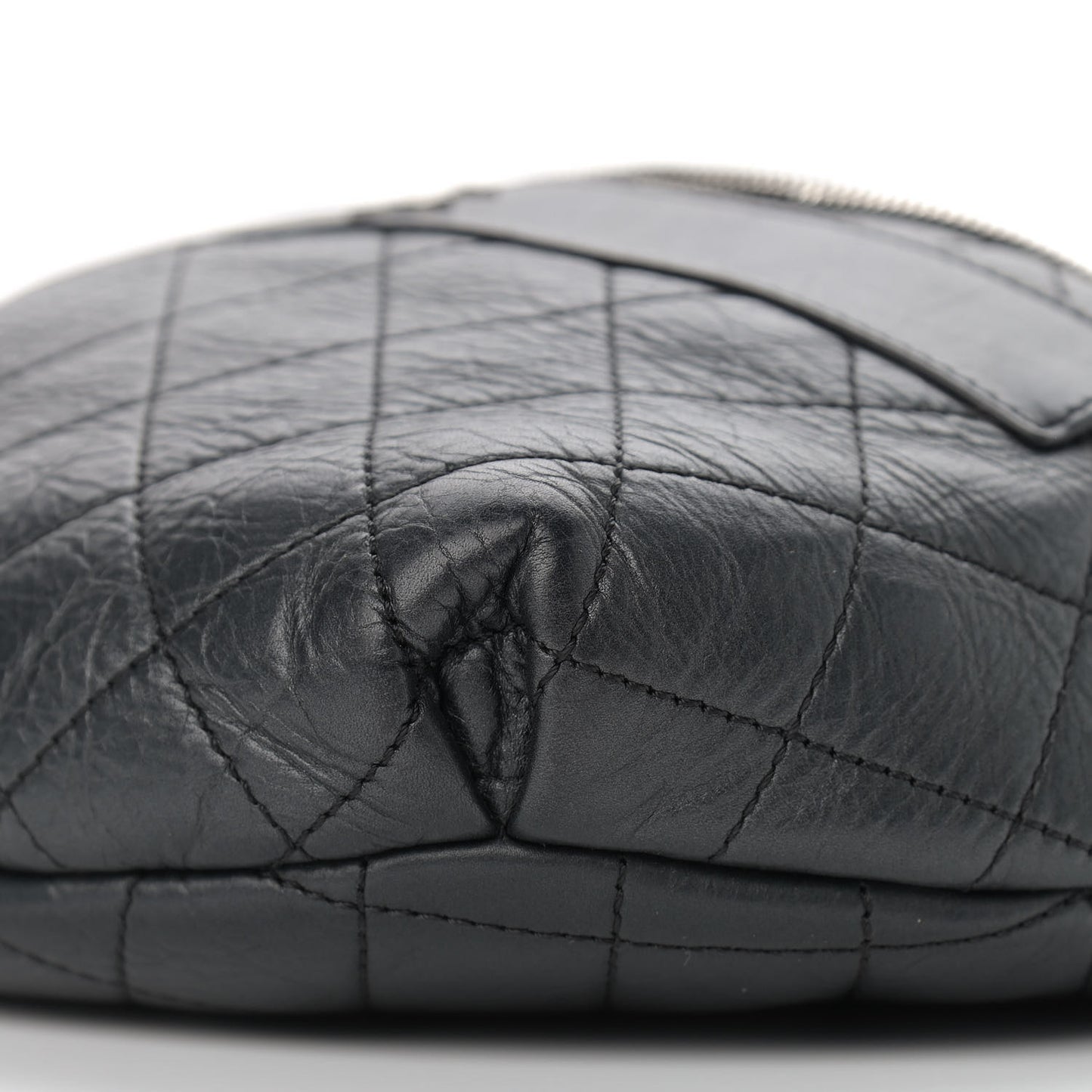 Aged Calfskin Quilted Crossbody Double Chain Bag Black