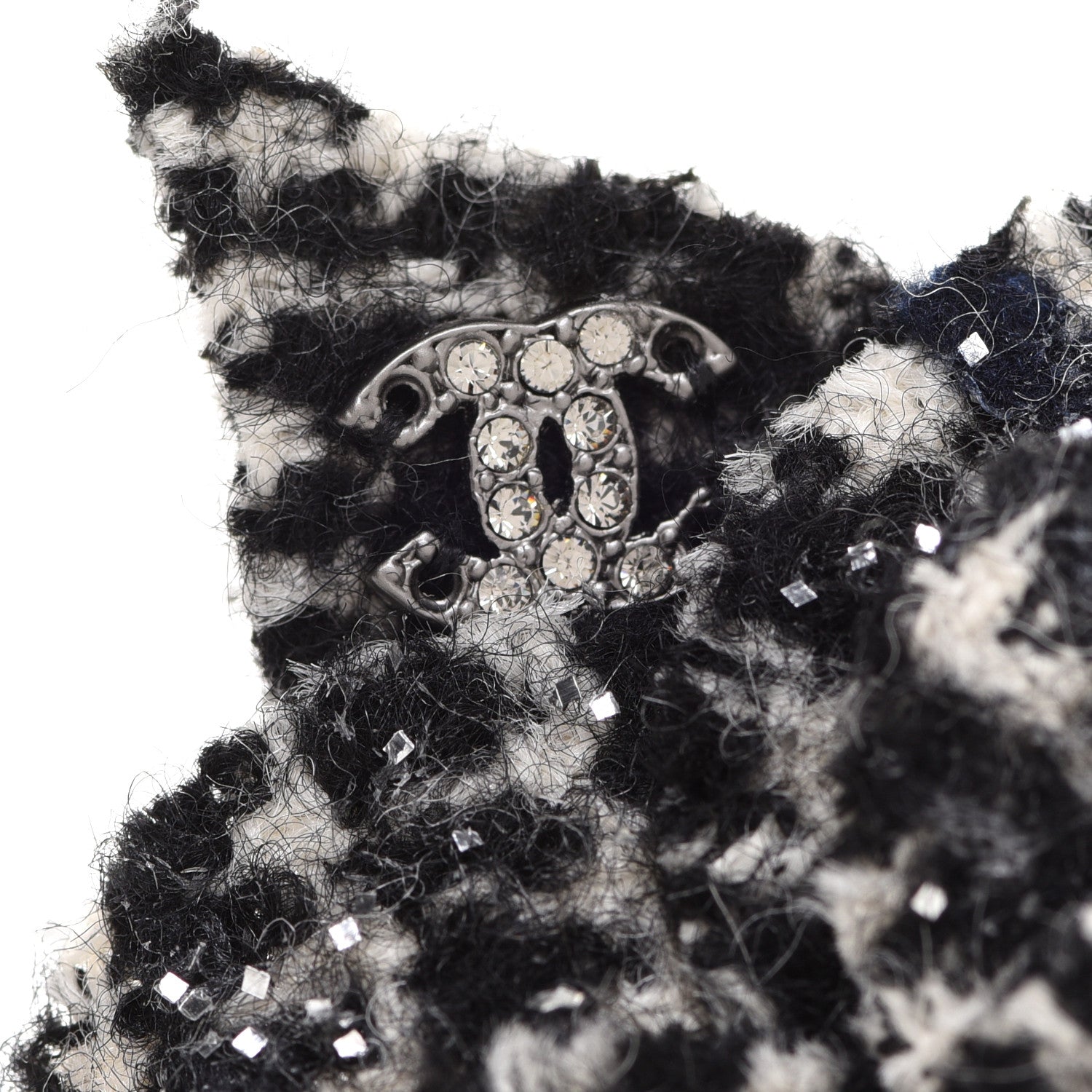 Chanel Tweed Camellia Pin Brooch Black White 4 of 4