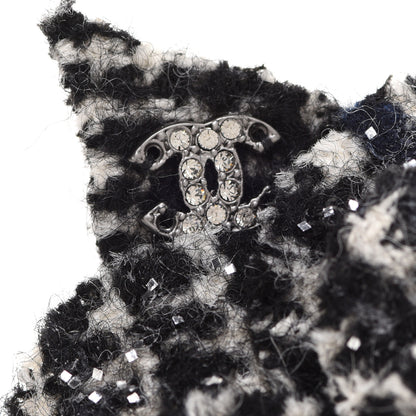 Chanel Tweed Camellia Pin Brooch Black White 4 of 4