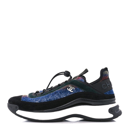 Chanel Fabric Suede Calfskin CC Sneakers 41 Blue Black Dark Green 1 of 8