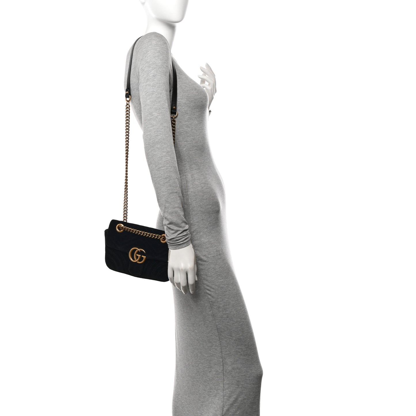 Velvet Matelasse Mini GG Marmont Shoulder Bag Black