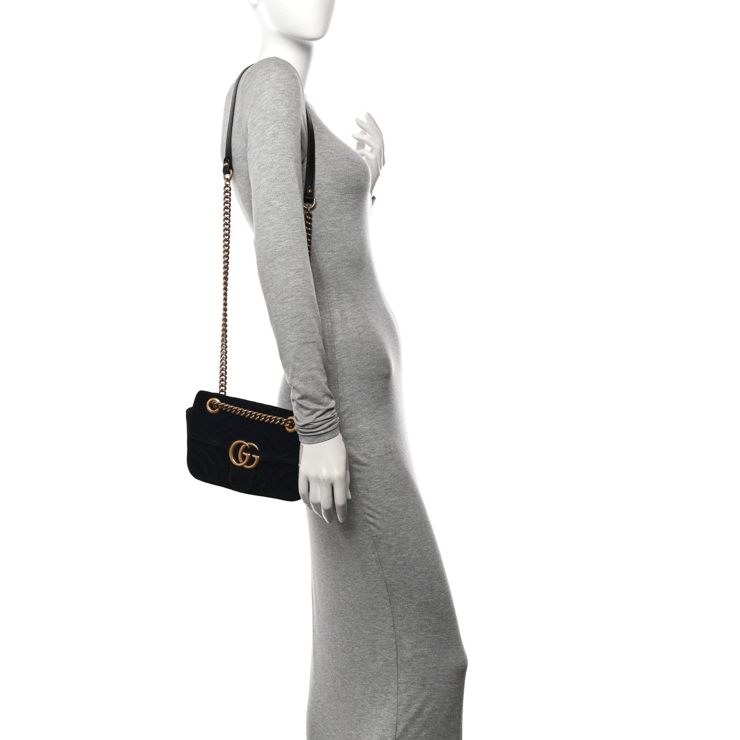 Gucci Velvet Matelasse Mini GG Marmont Shoulder Bag Black 2 of 10