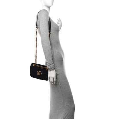 Gucci Velvet Matelasse Mini GG Marmont Shoulder Bag Black 2 of 10