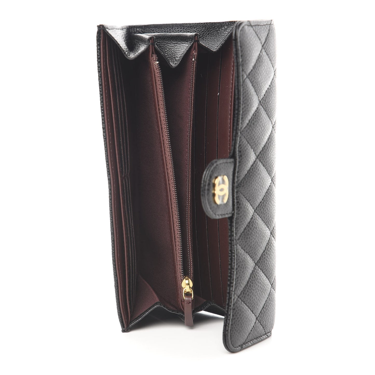 Caviar Quilted Large Flap Gusset Wallet Black