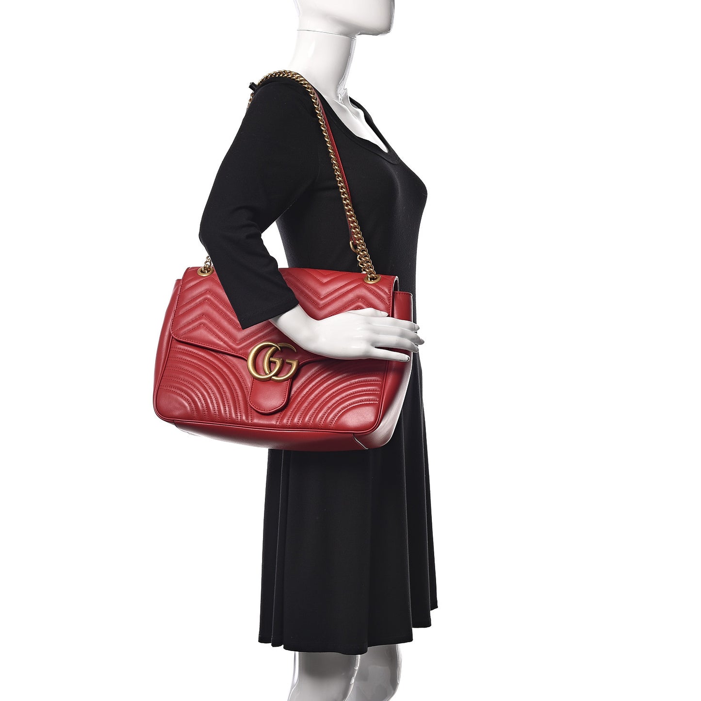 Calfskin Matelasse Large GG Marmont Shoulder Bag Hibiscus Red