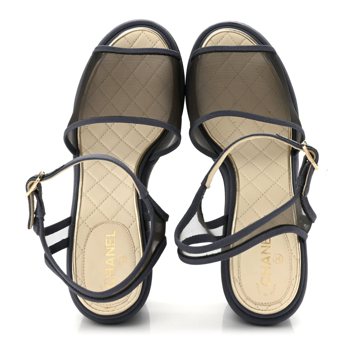 Chanel Mesh Grosgrain Wedge Sandals 37 Blue 2 of 11