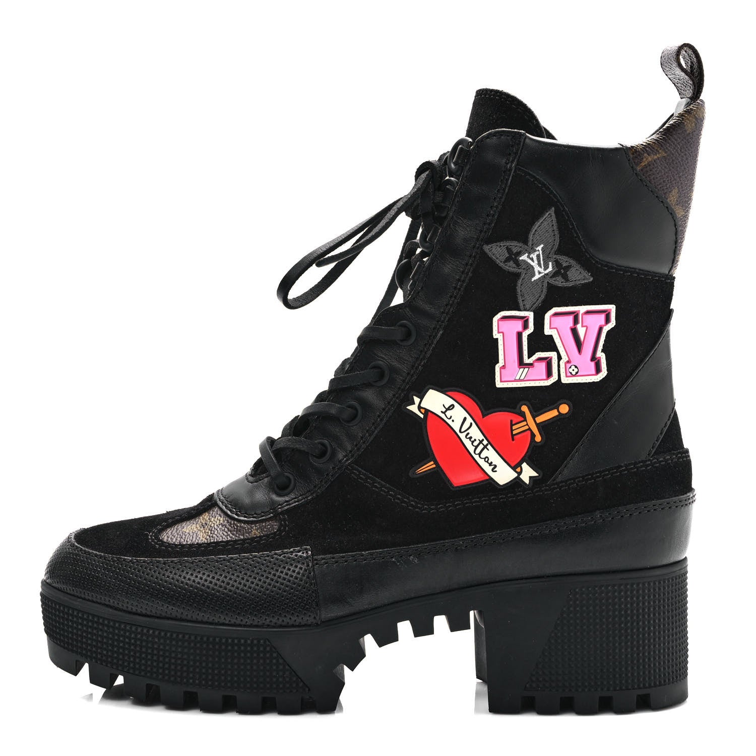 Louis Vuitton Suede Calfskin Monogram LV Black Heart Laureate Platform Desert Boots 37.5 Black 1 of 9