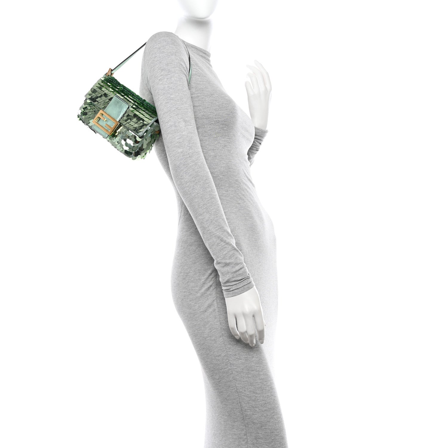 Fendi Satin Paillettes Catalan Mirror Mini Baguette 1997 Green 2 of 9