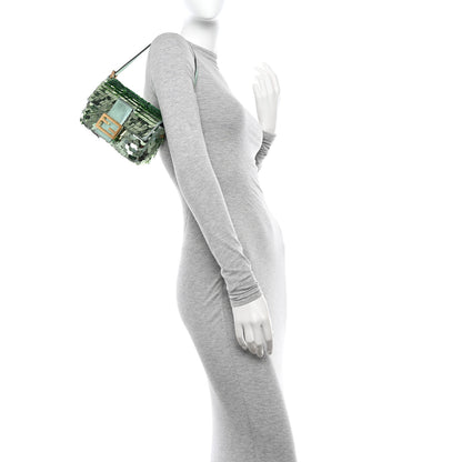 Fendi Satin Paillettes Catalan Mirror Mini Baguette 1997 Green 2 of 9