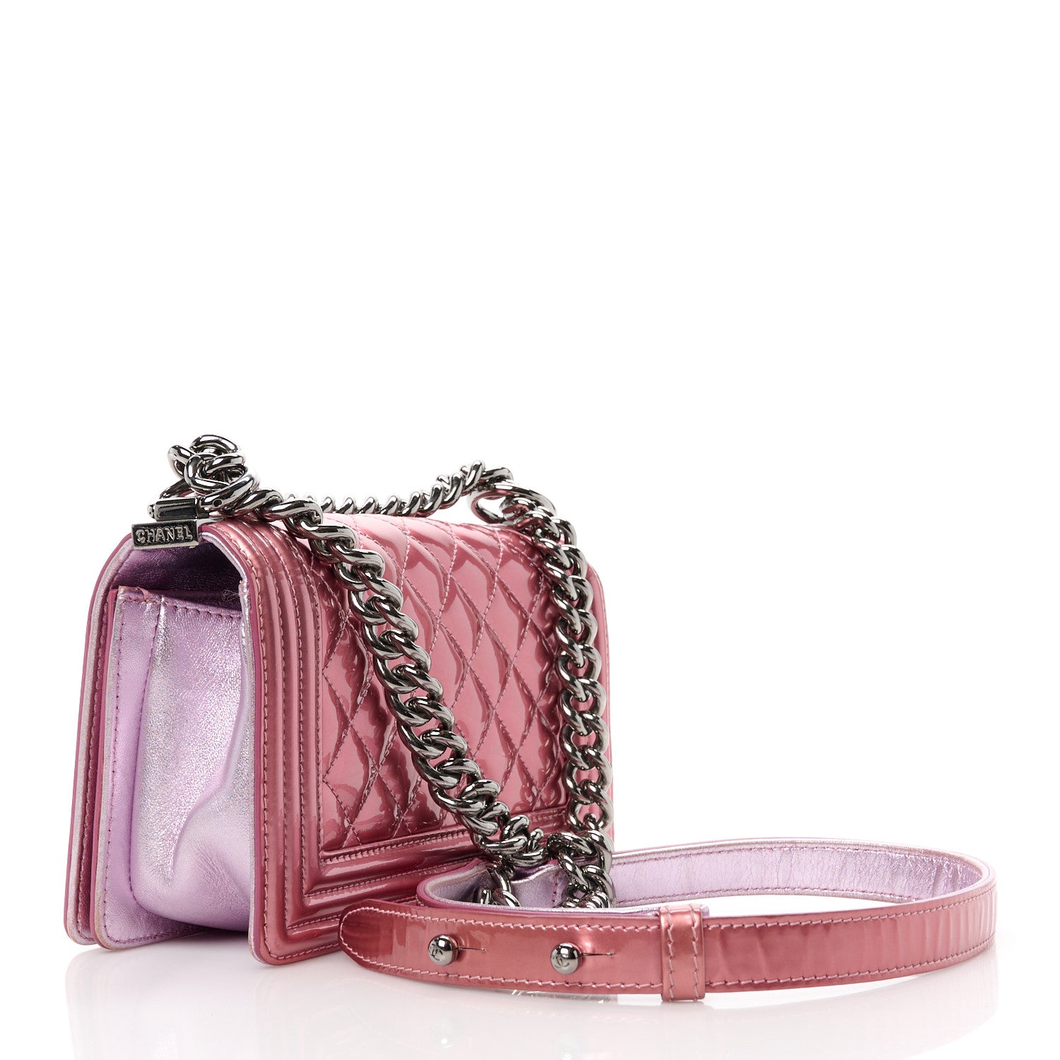 Chanel Metallic Patent Calfskin Quilted Small Boy Flap Pink 3 of 11