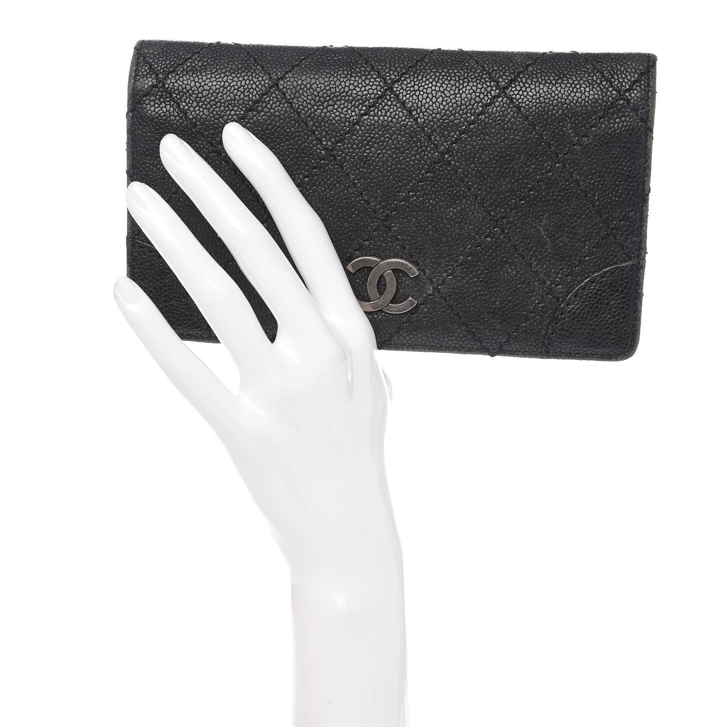 Chanel Distressed Caviar Stitched Outdoor Yen Wallet Black 2 of 13