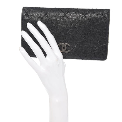 Chanel Distressed Caviar Stitched Outdoor Yen Wallet Black 2 of 13