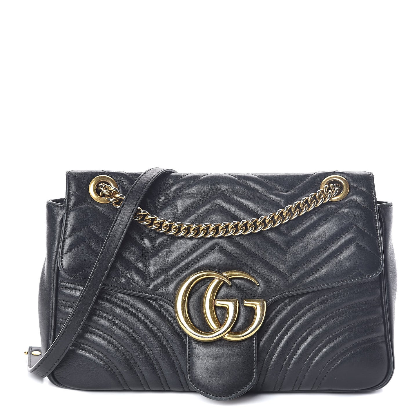 Calfskin Matelasse Medium GG Marmont Shoulder Bag Black