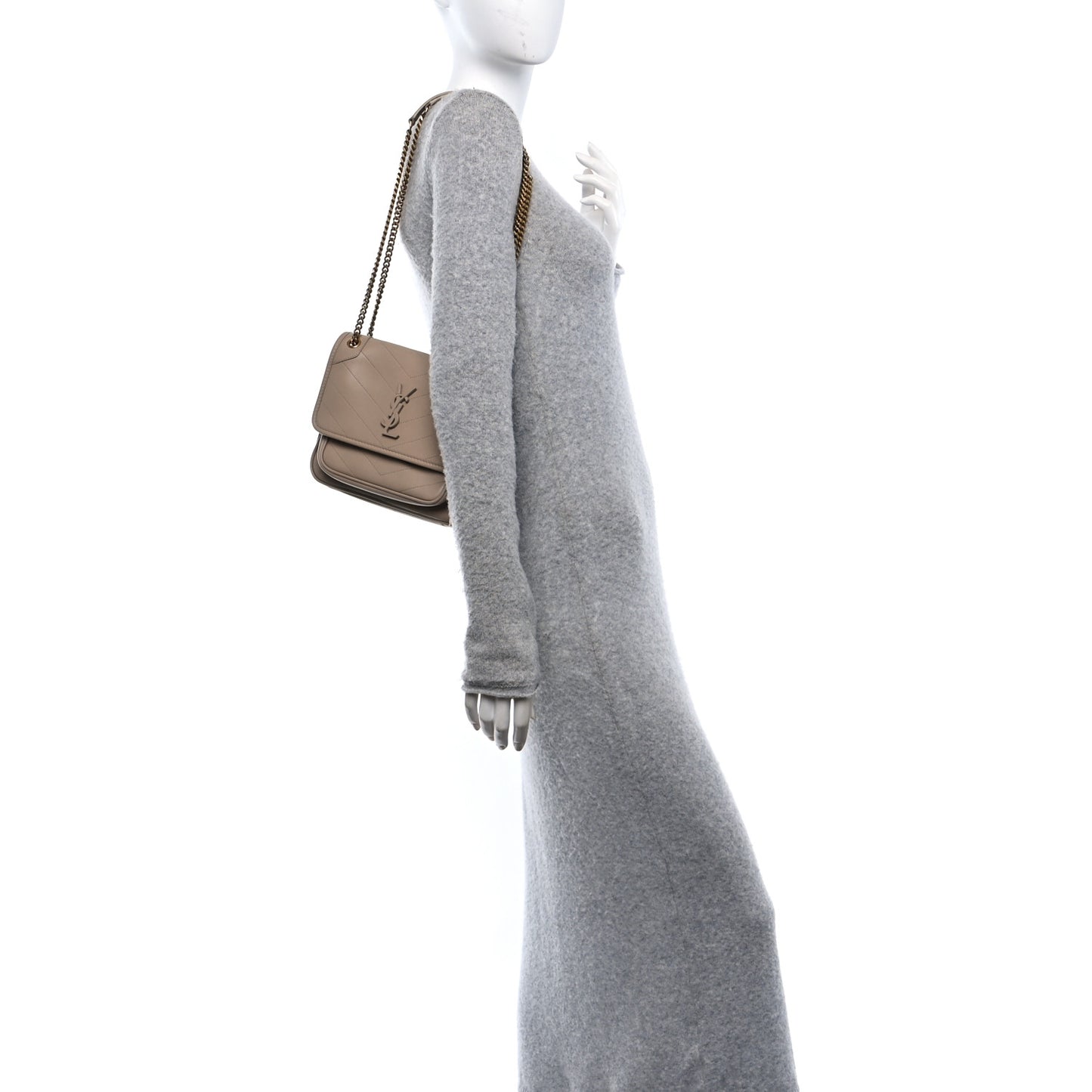 Lambskin Matelasse Monogram Baby Niki Chain Satchel Dark Beige