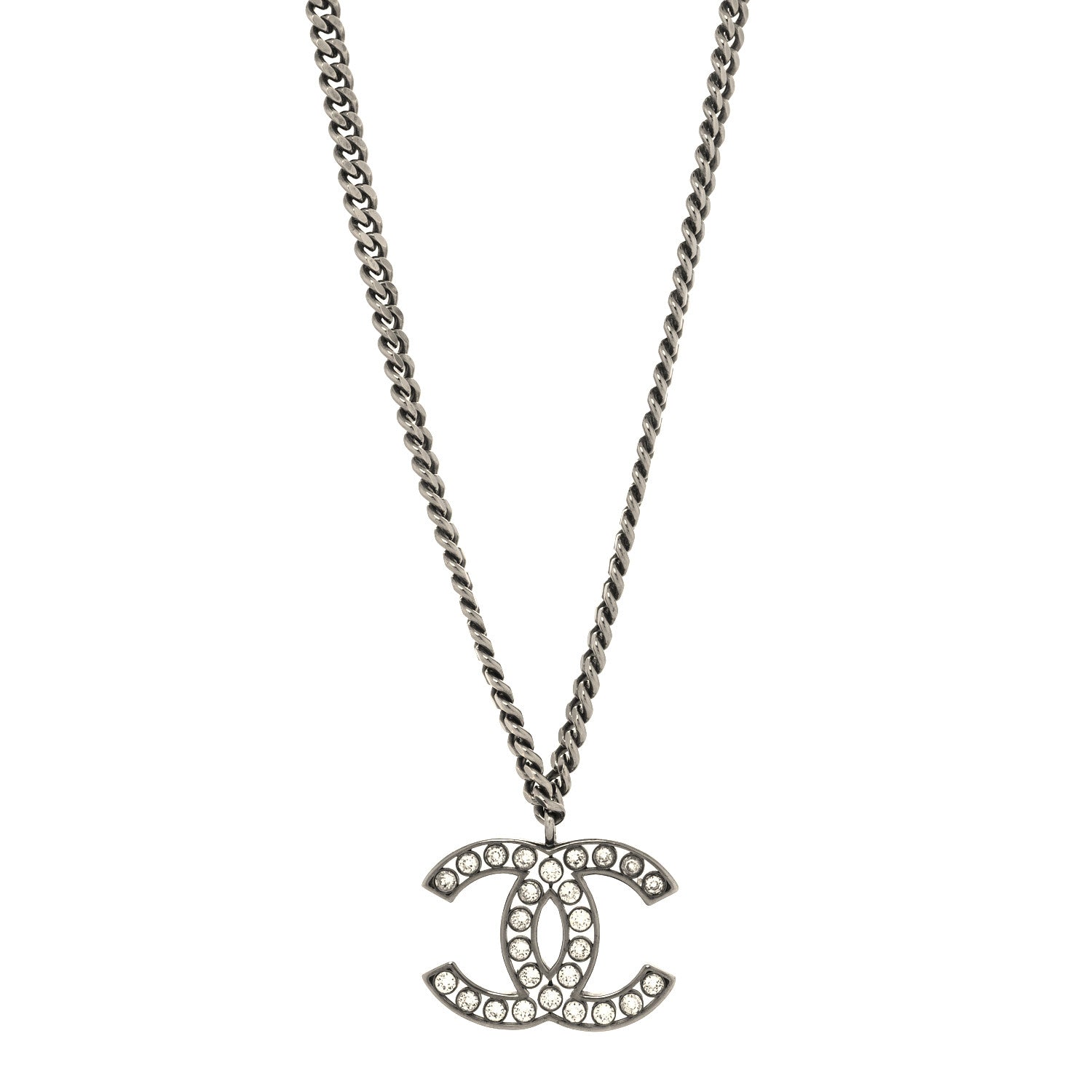 Chanel Crystal Large CC Necklace Silver 1 of 5