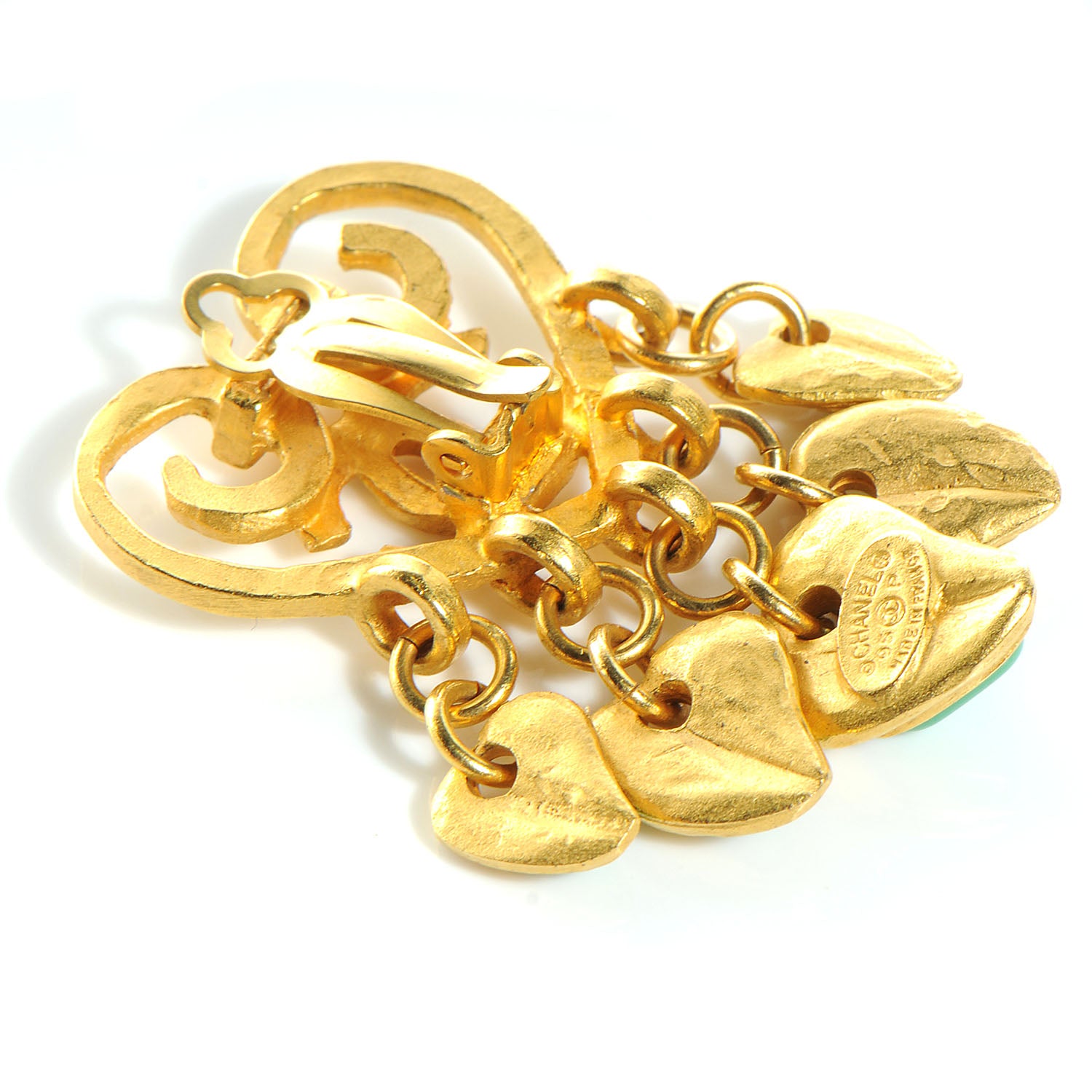 Chanel Heart CC Dangle Clip On Earrings Gold 3 of 4