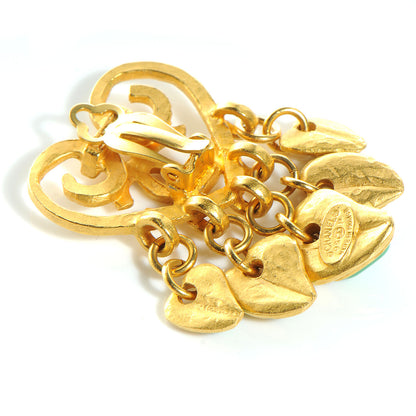 Chanel Heart CC Dangle Clip On Earrings Gold 3 of 4