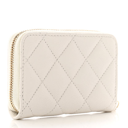 Chanel Shiny Caviar Quilted Strass CC Zip Coin Purse White 3 of 8