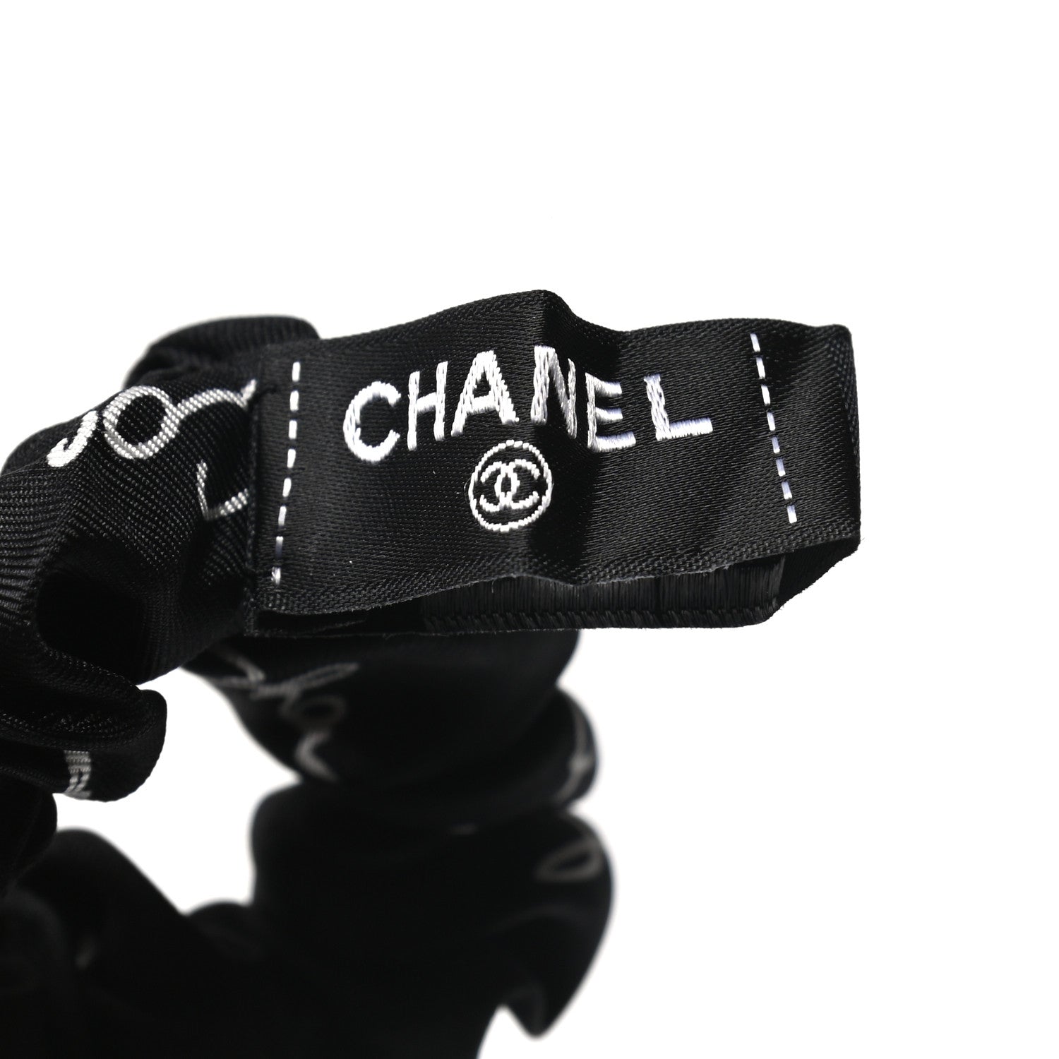 Chanel Silk CC Twilly Hair Tie Black White 4 of 6