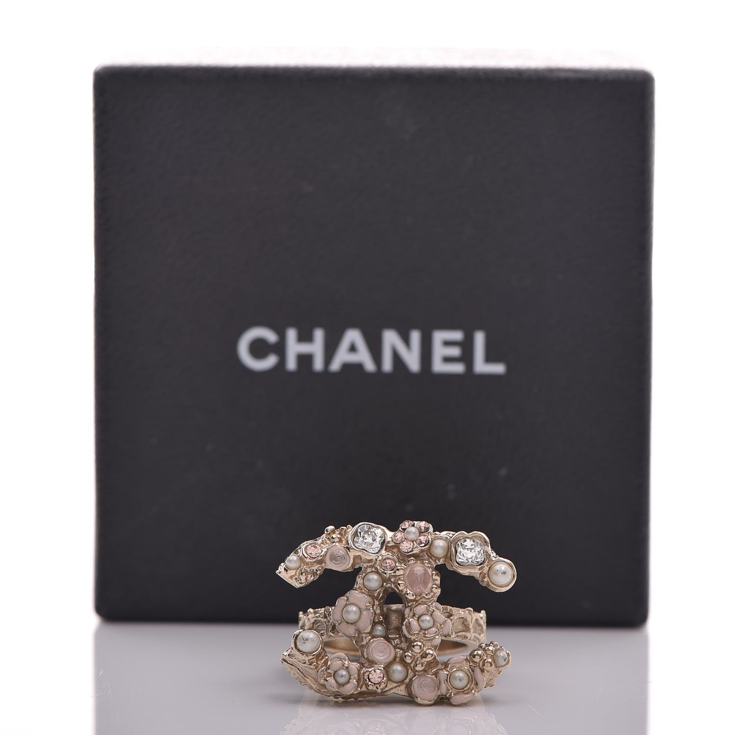 Resin Crystal Pearl CC Flower Ring 6.5 Gold