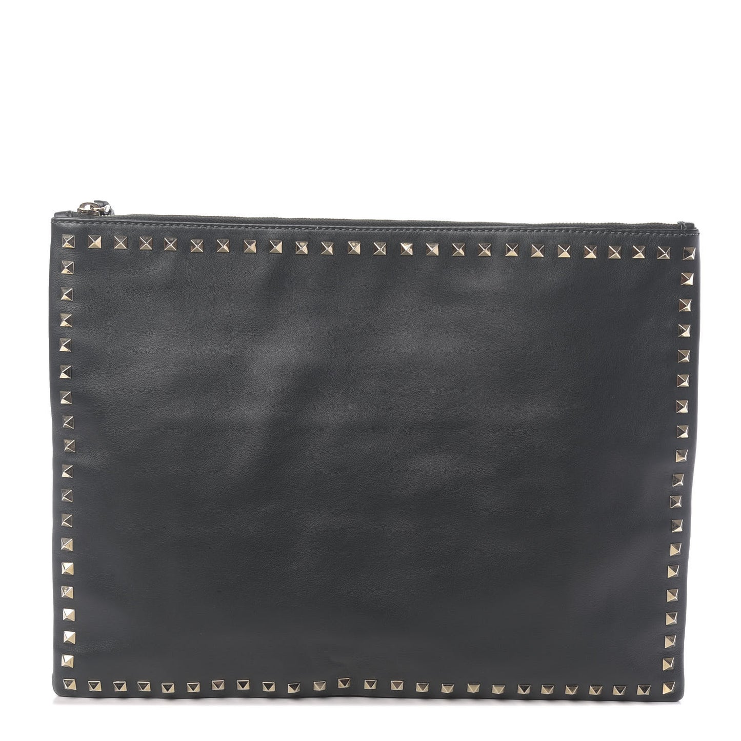 Vitello Oversized Rockstud Zip Wristlet Pouch Deep Green