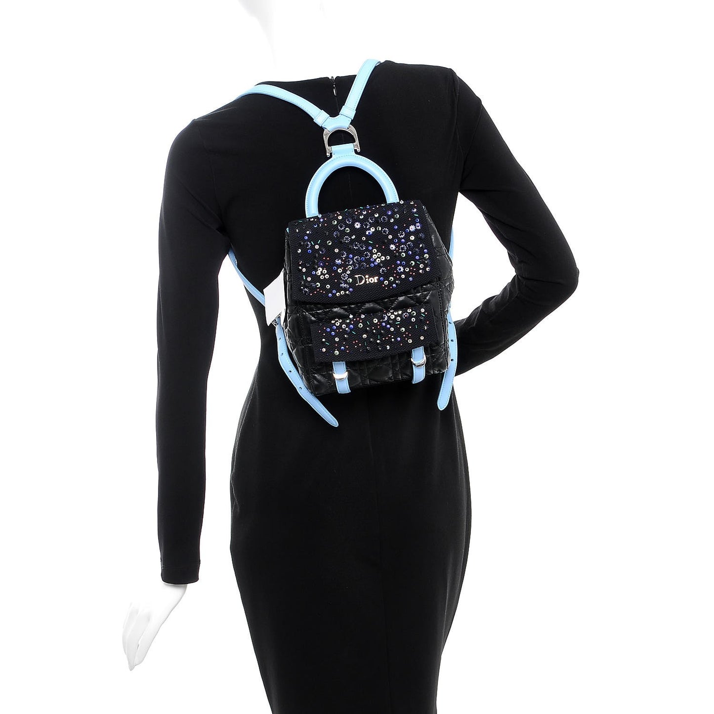 Lambskin Cannage Embellished Small Stardust Backpack Light Blue Black