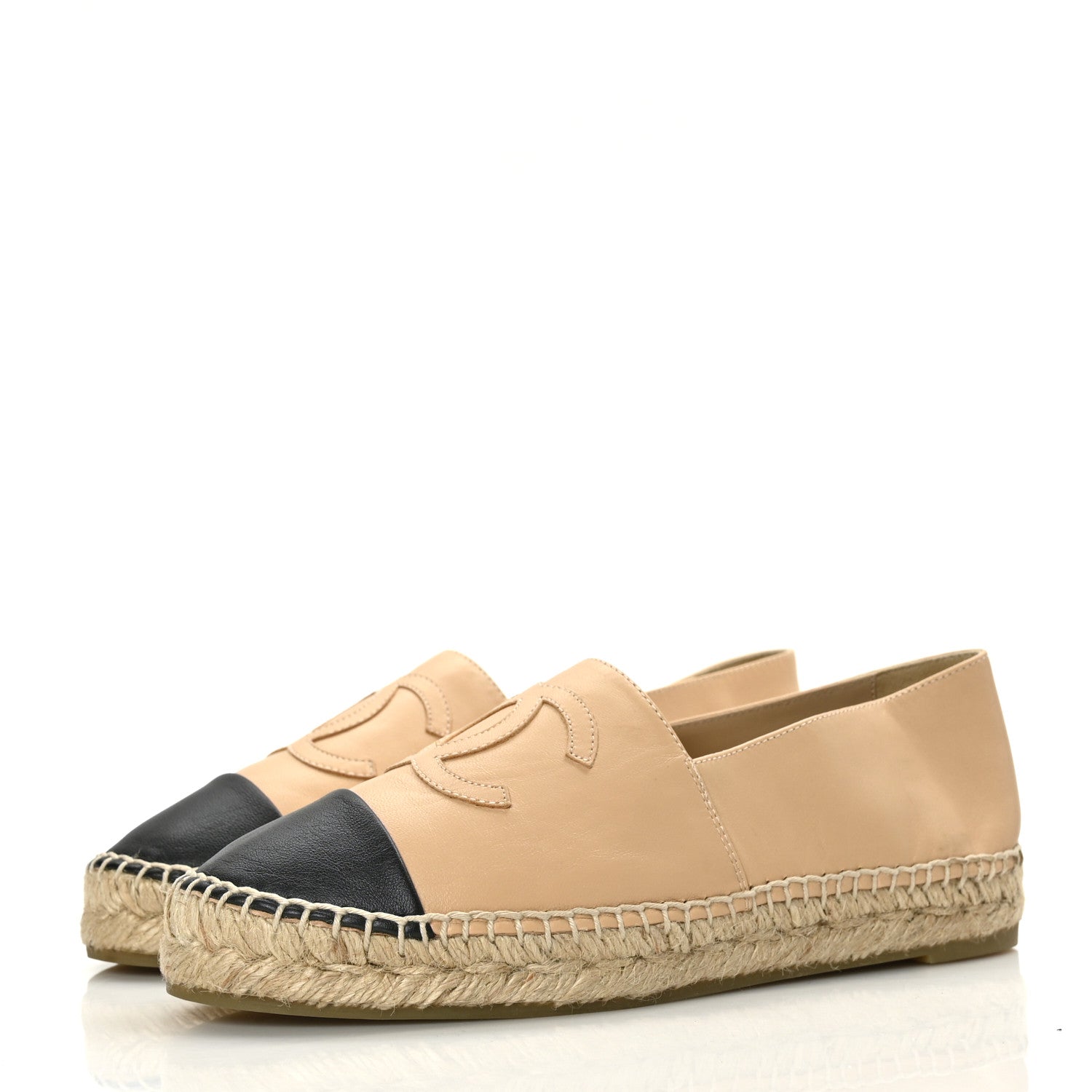 Chanel Lambskin CC Espadrilles 37 Beige Black 3 of 8
