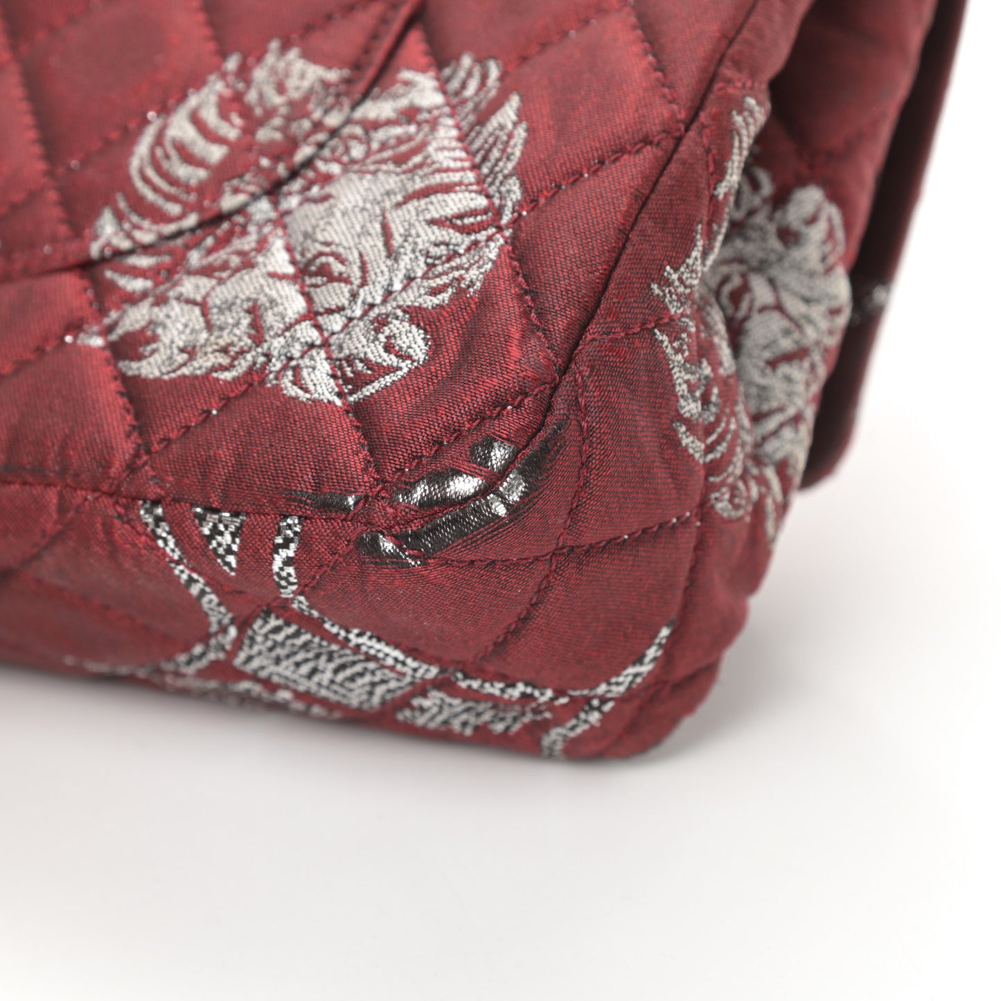 Metallic Brocade Quilted Medium Double Flap Rouge Argent