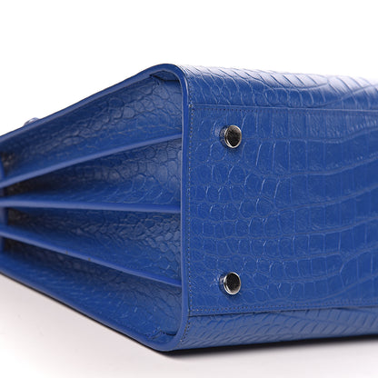 Saint Laurent Calfskin Crocodile Embossed Small Sac De Jour Royal Blue 16 of 18