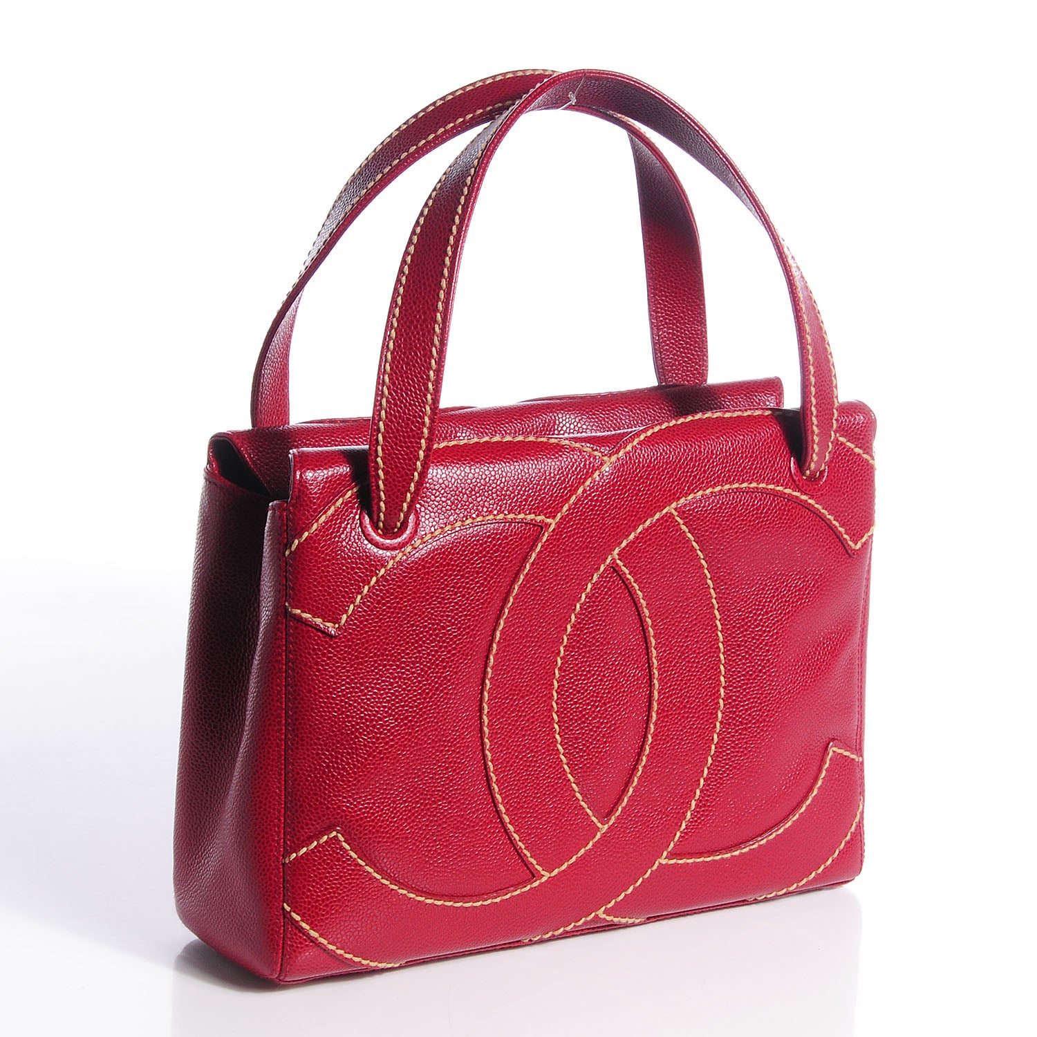 Chanel Caviar CC Stitched Tote Red 3 of 7