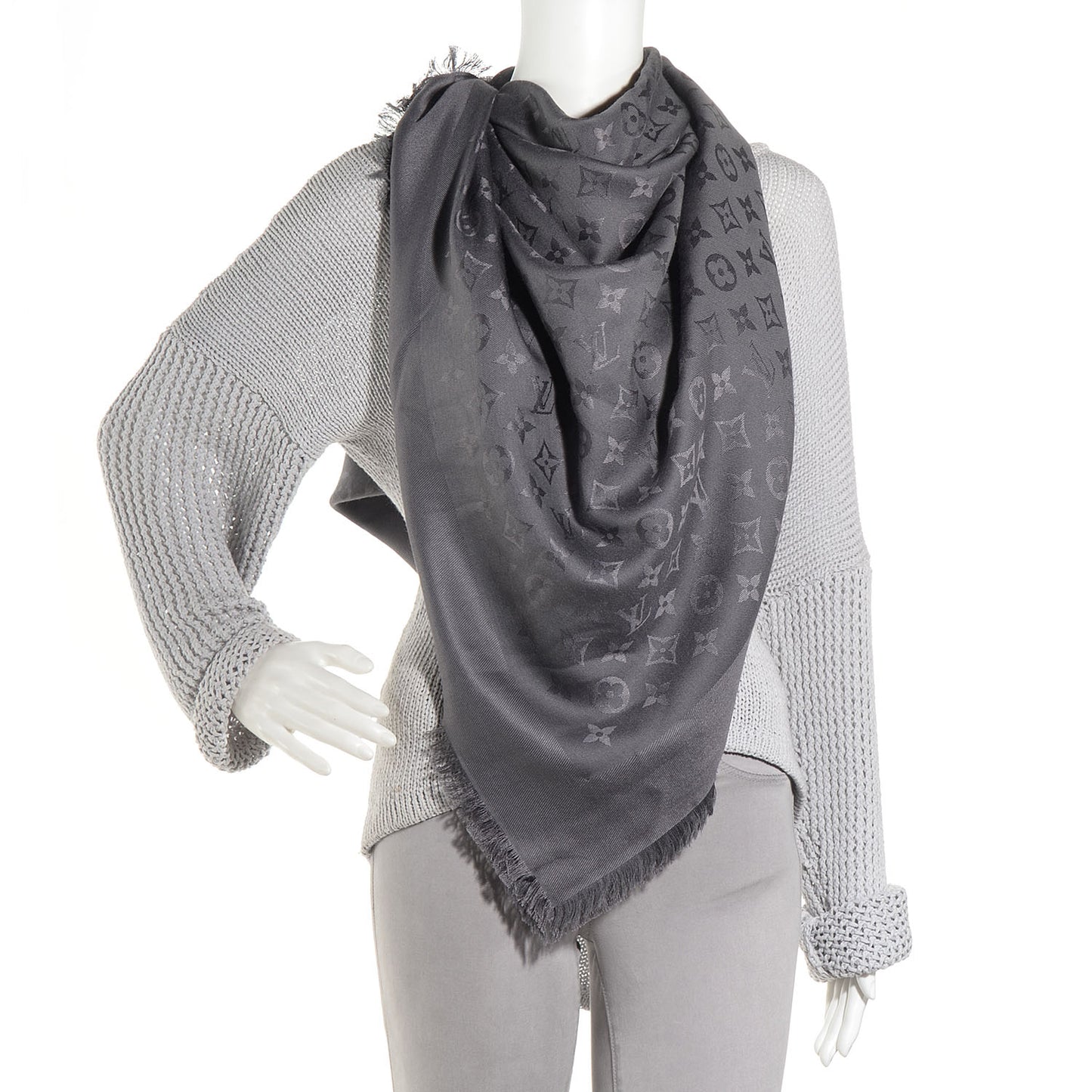 Silk Wool Monogram Shawl Anthracite