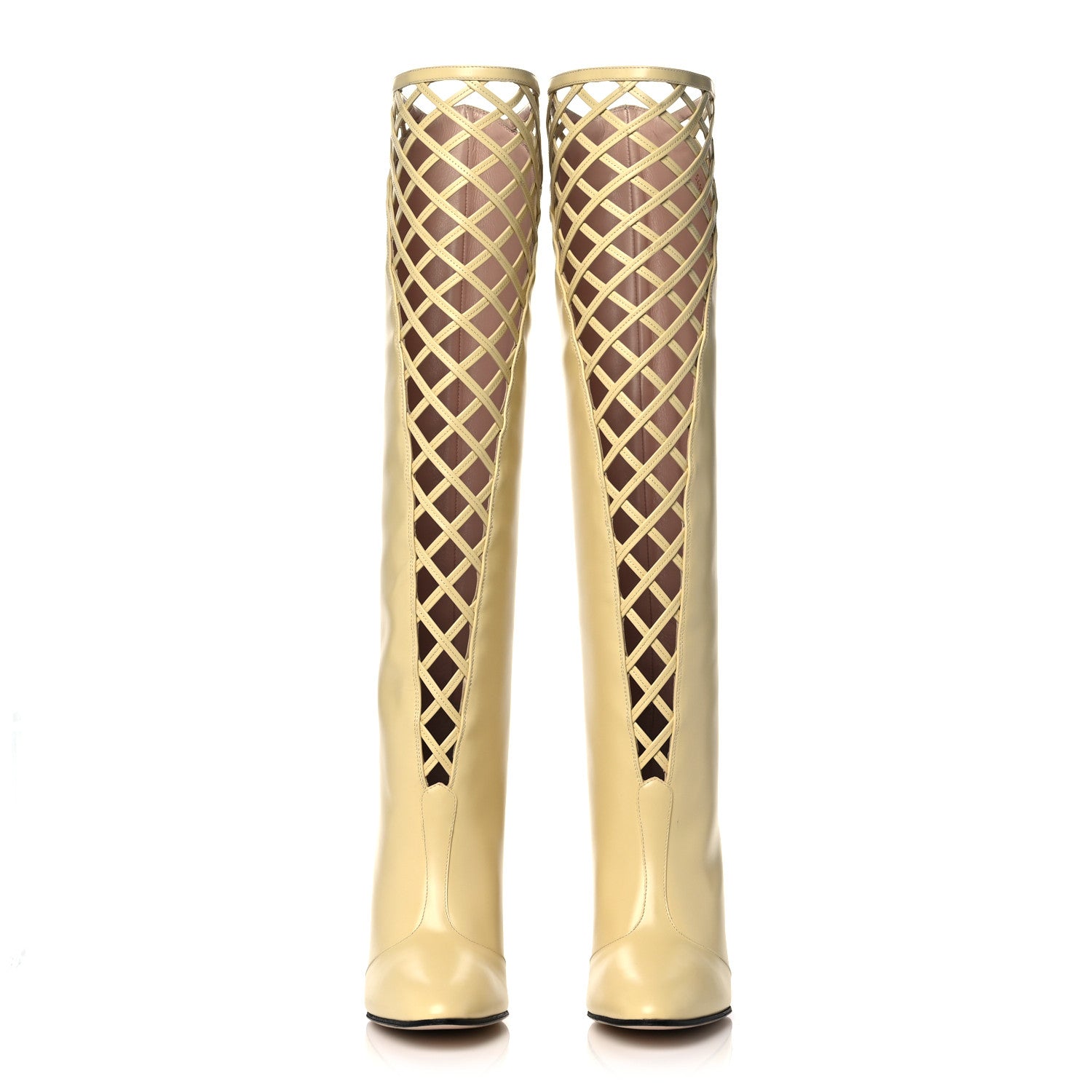 Gucci Plume Calfskin Damir Lattice Cutout Knee High Boot 37 Butter 2 of 10