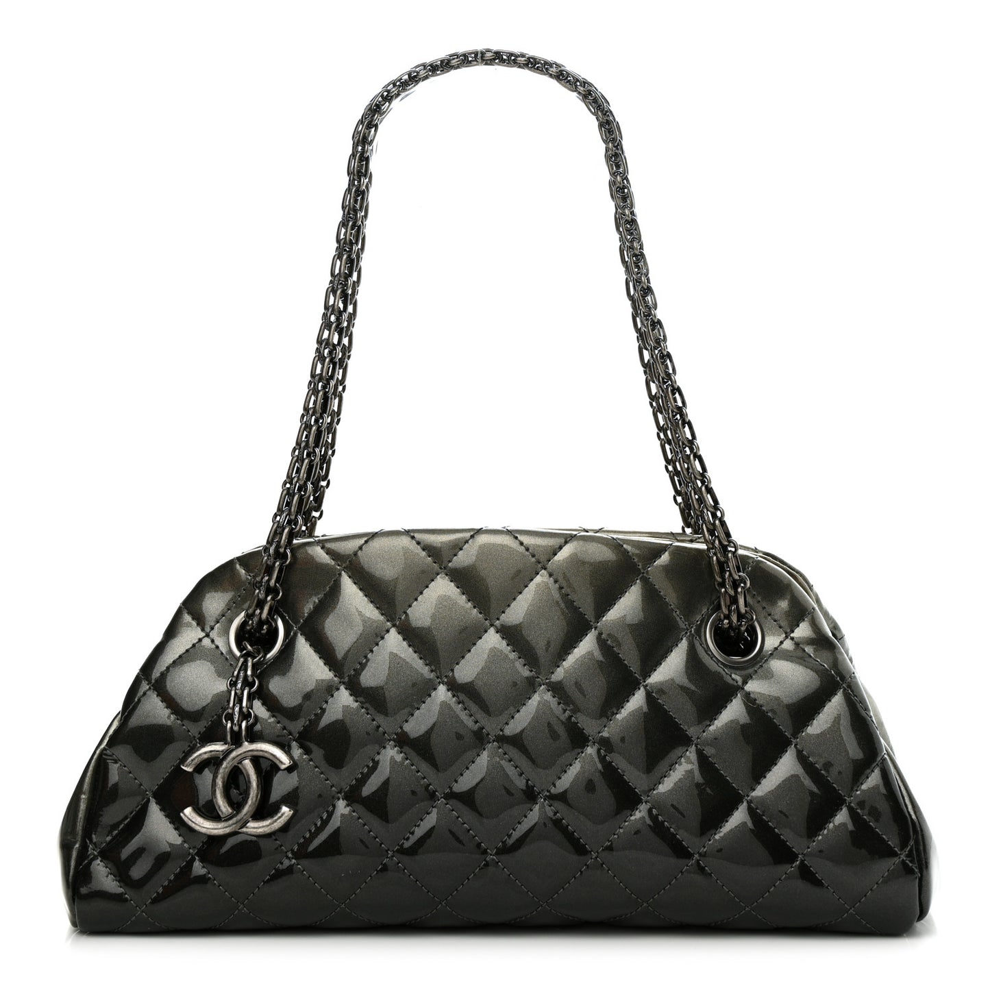 Patent Quilted Small Just Mademoiselle Bowling Bag Grey Black