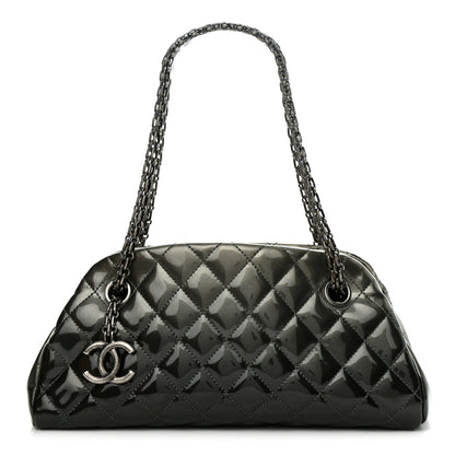 Chanel Patent Quilted Small Just Mademoiselle Bowling Bag Grey Black 1 of 9