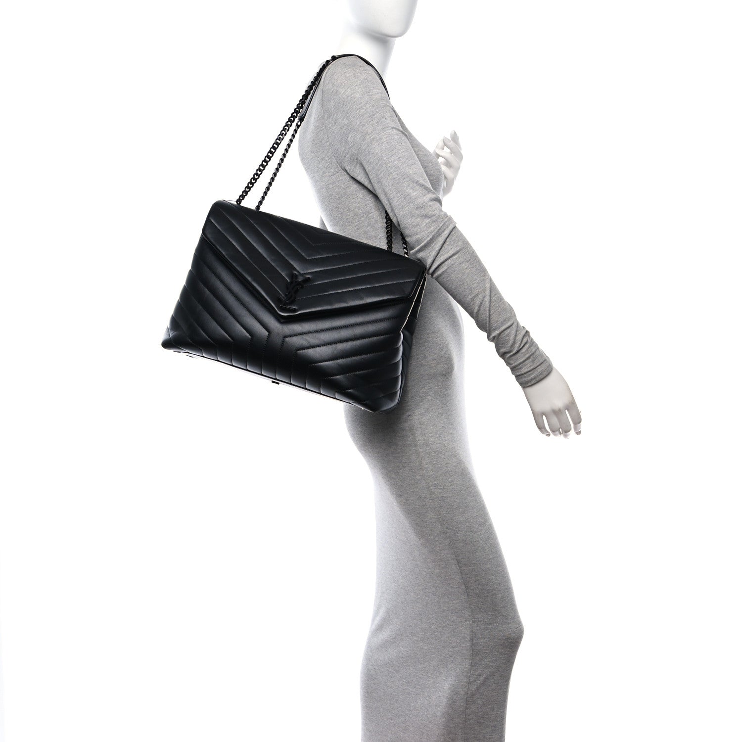 Saint Laurent Calfskin Y Quilted Monogram Monochrome Large Loulou Chain Satchel Black 2 of 11