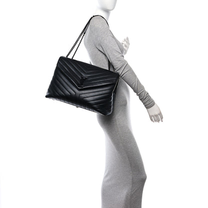 Saint Laurent Calfskin Y Quilted Monogram Monochrome Large Loulou Chain Satchel Black 2 of 11