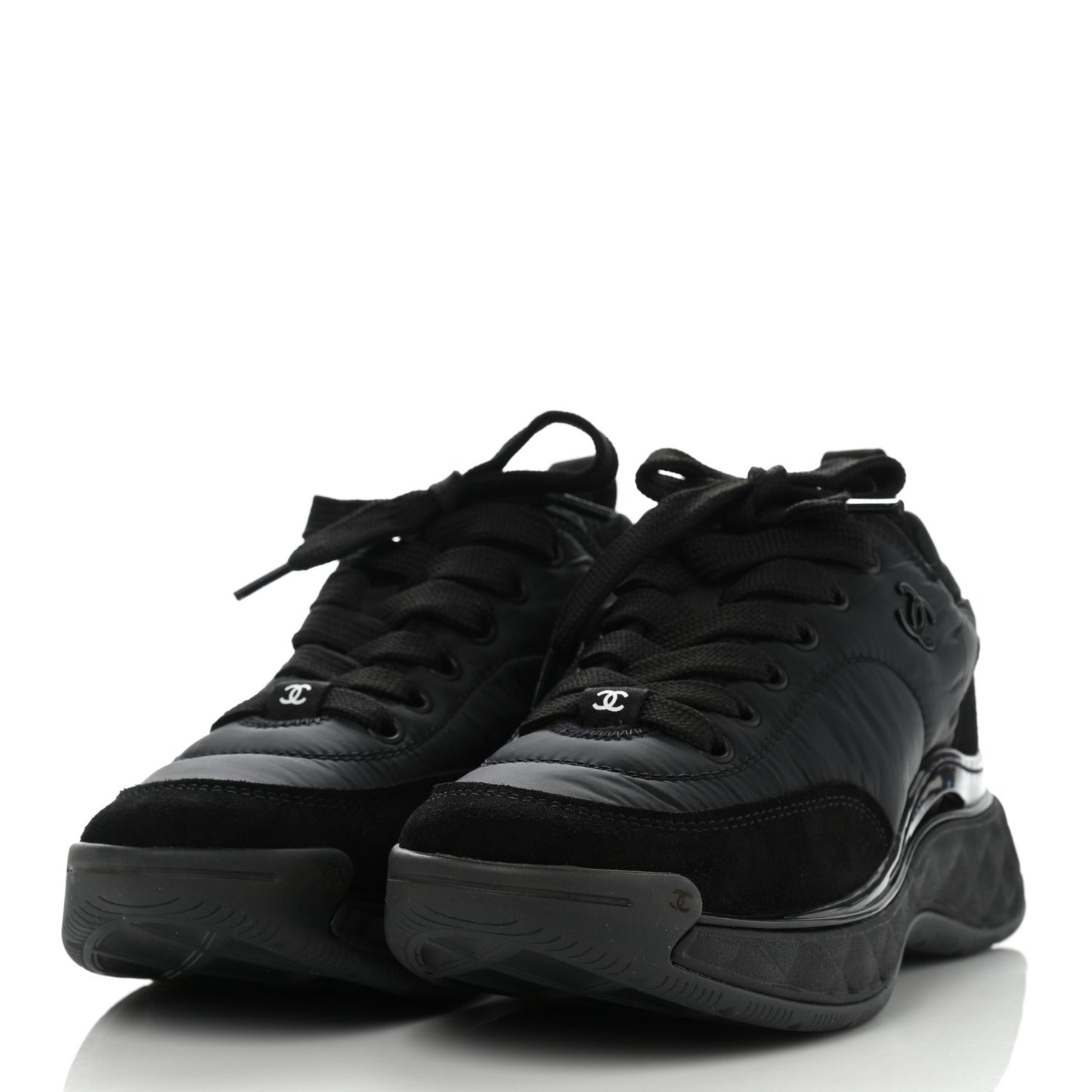 Nylon Suede Calfskin CC Sneakers 35 Black