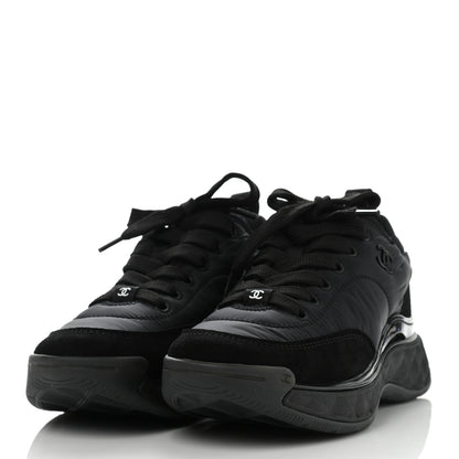 Chanel Nylon Suede Calfskin CC Sneakers 35 Black 3 of 11