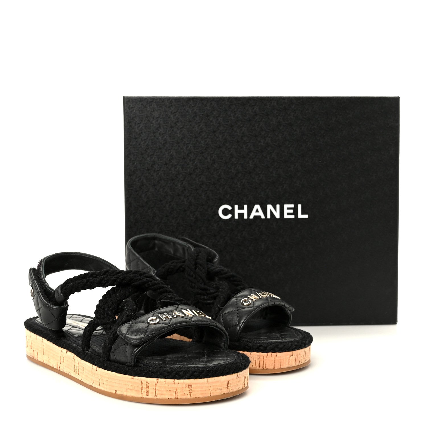 Chanel Cord Lambskin Quilted Logo Sandals 37 Black 11 of 11