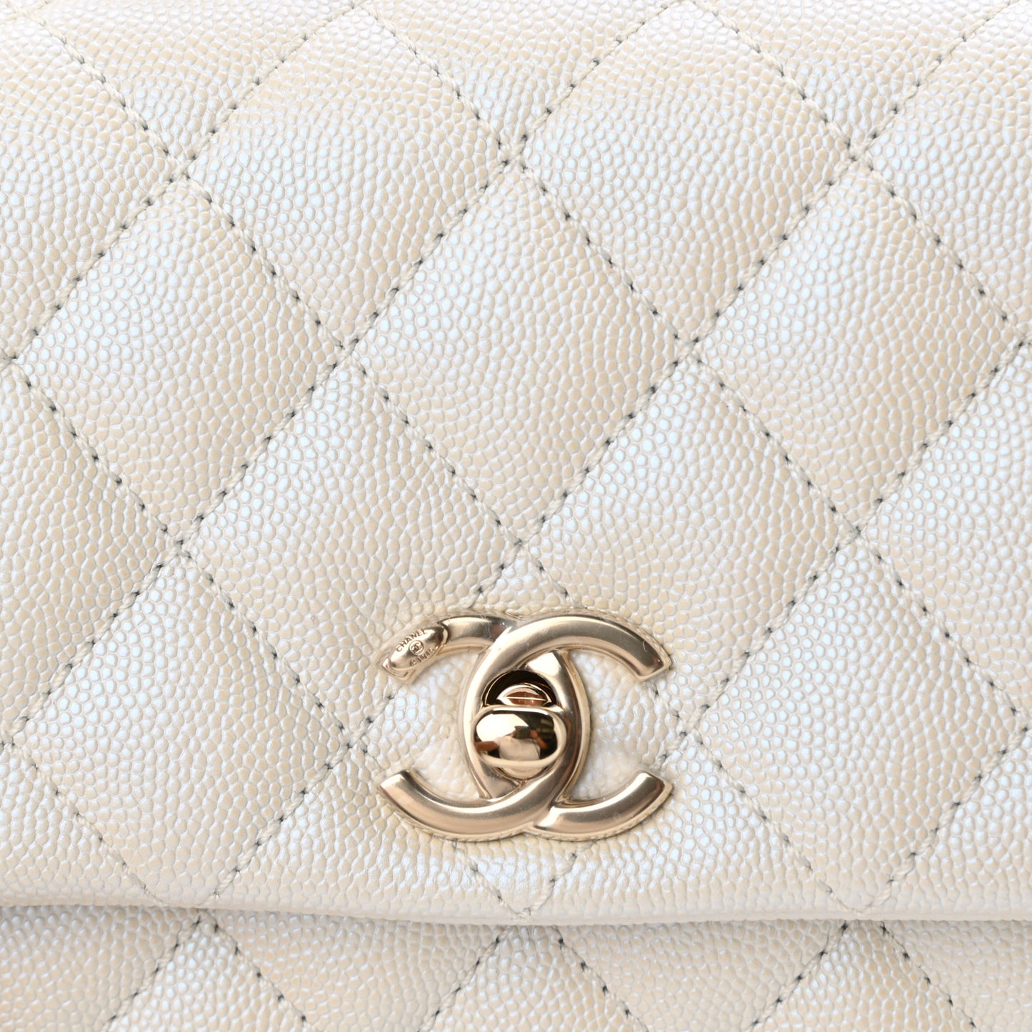 Iridescent Caviar Quilted Extra Mini Coco Handle Flap Ivory