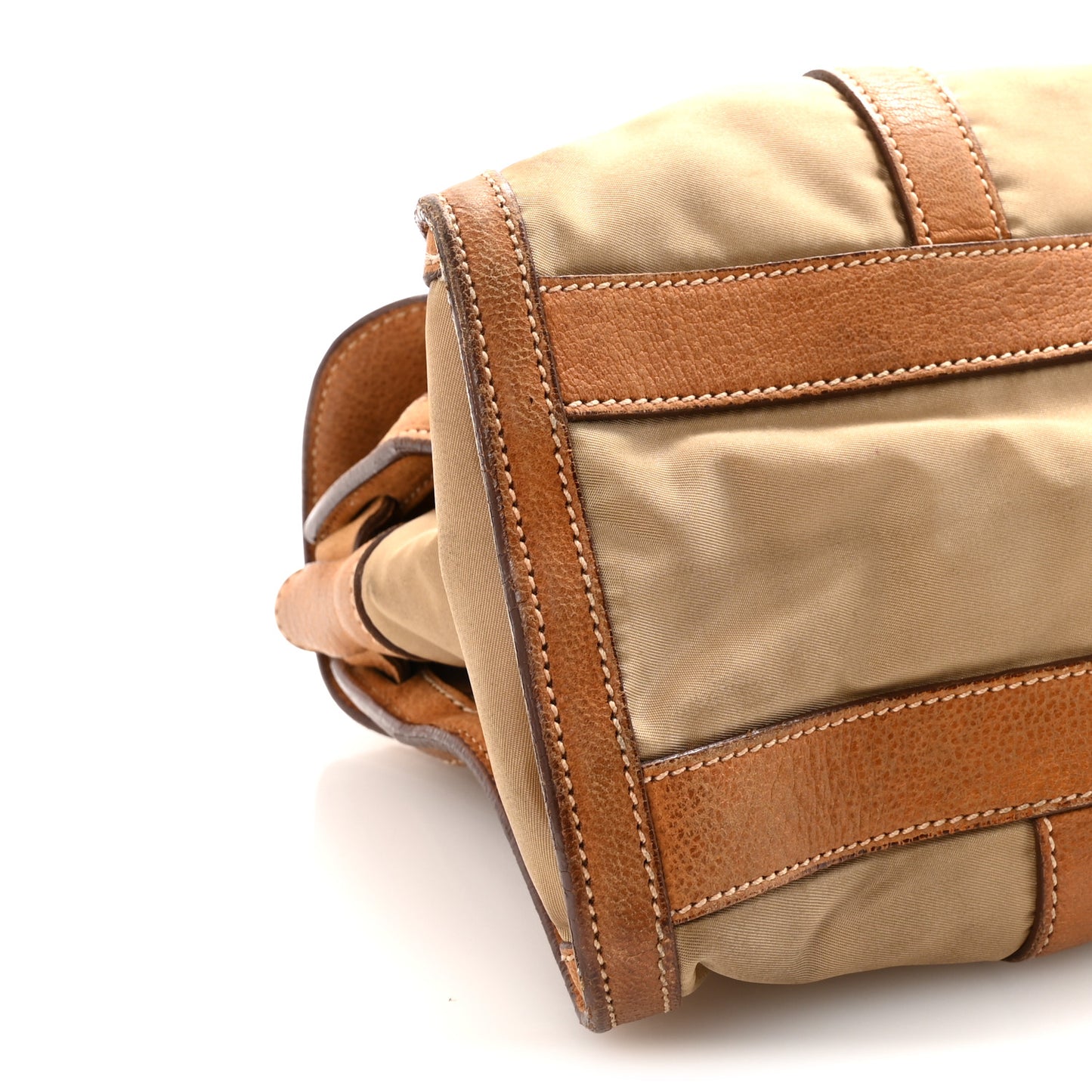Tessuto Nylon Vitello Foldover Pushlock Satchel Beige