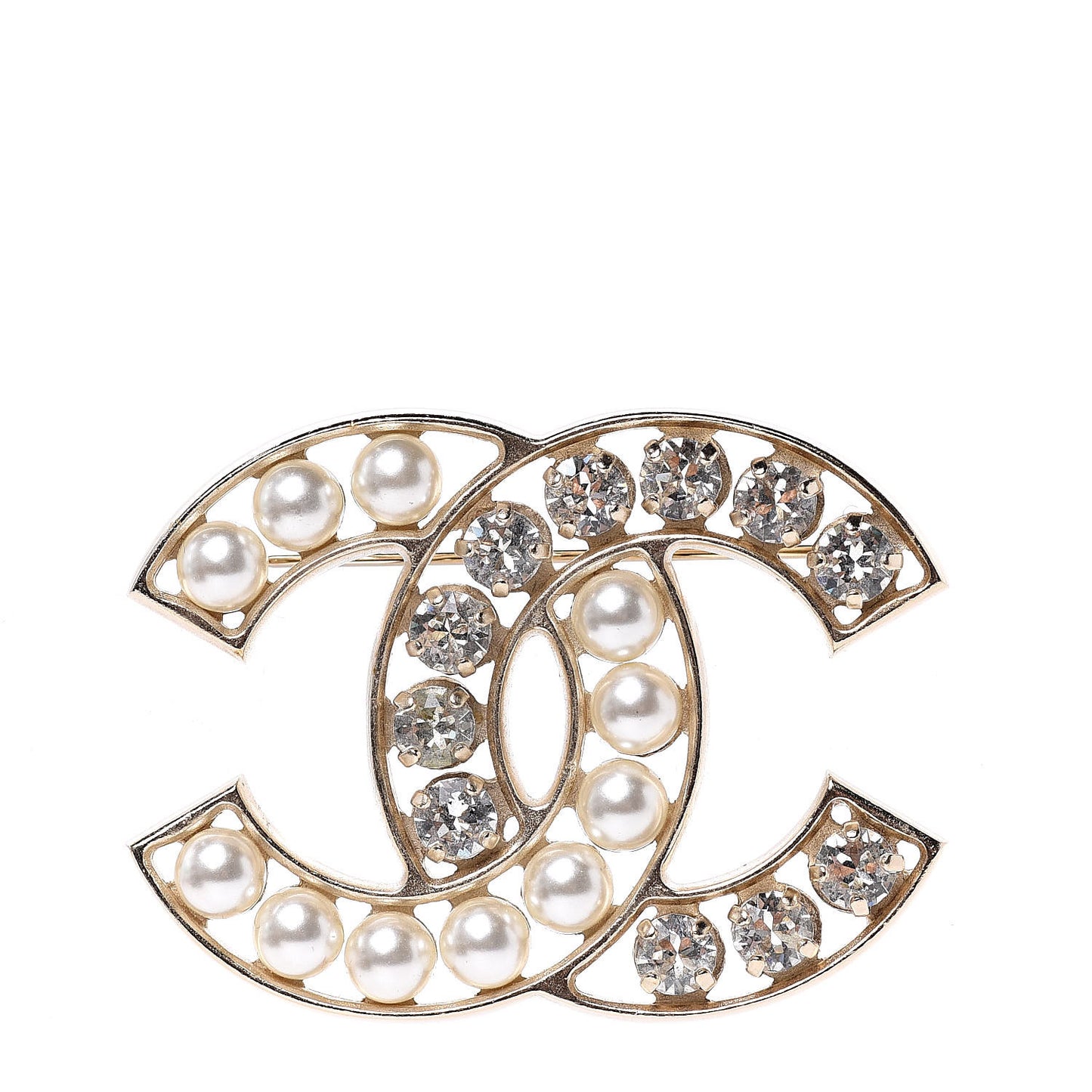 Pearl Crystal CC Brooch Gold Pearly White