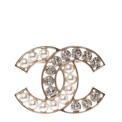 Chanel Pearl Crystal CC Brooch Gold Pearly White 1 of 5