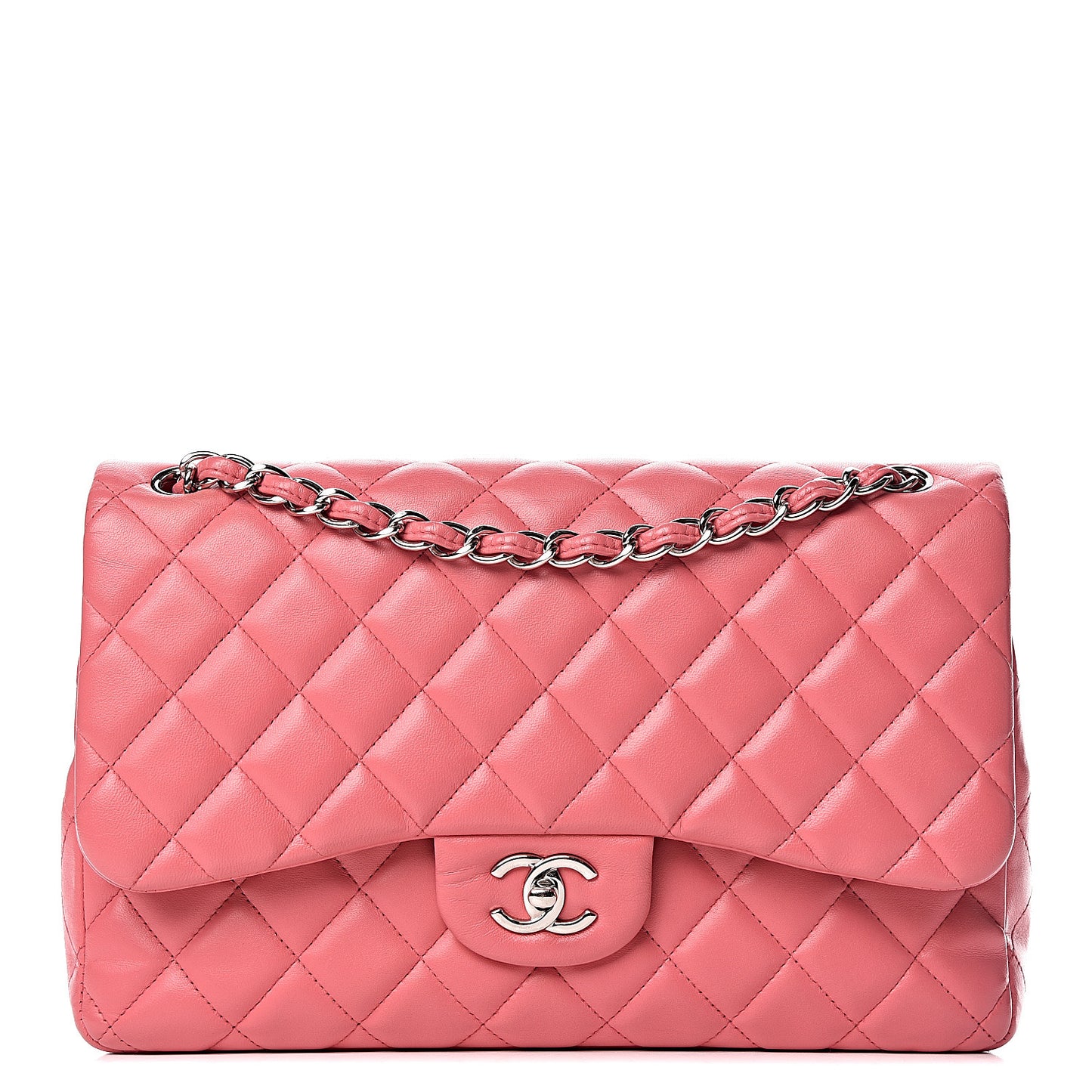 Lambskin Quilted Jumbo Double Flap Pink