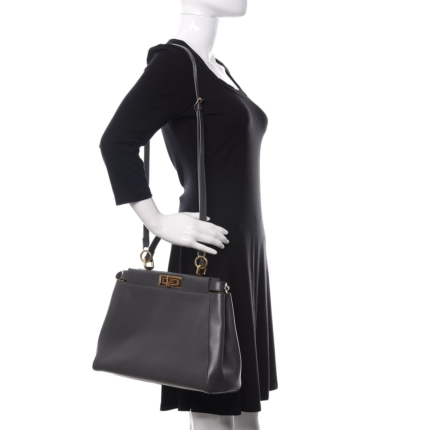 Fendi Vitello Morgan Shiny Nappa Medium Peekaboo Iconic Satchel Piombo Lime 2 of 12