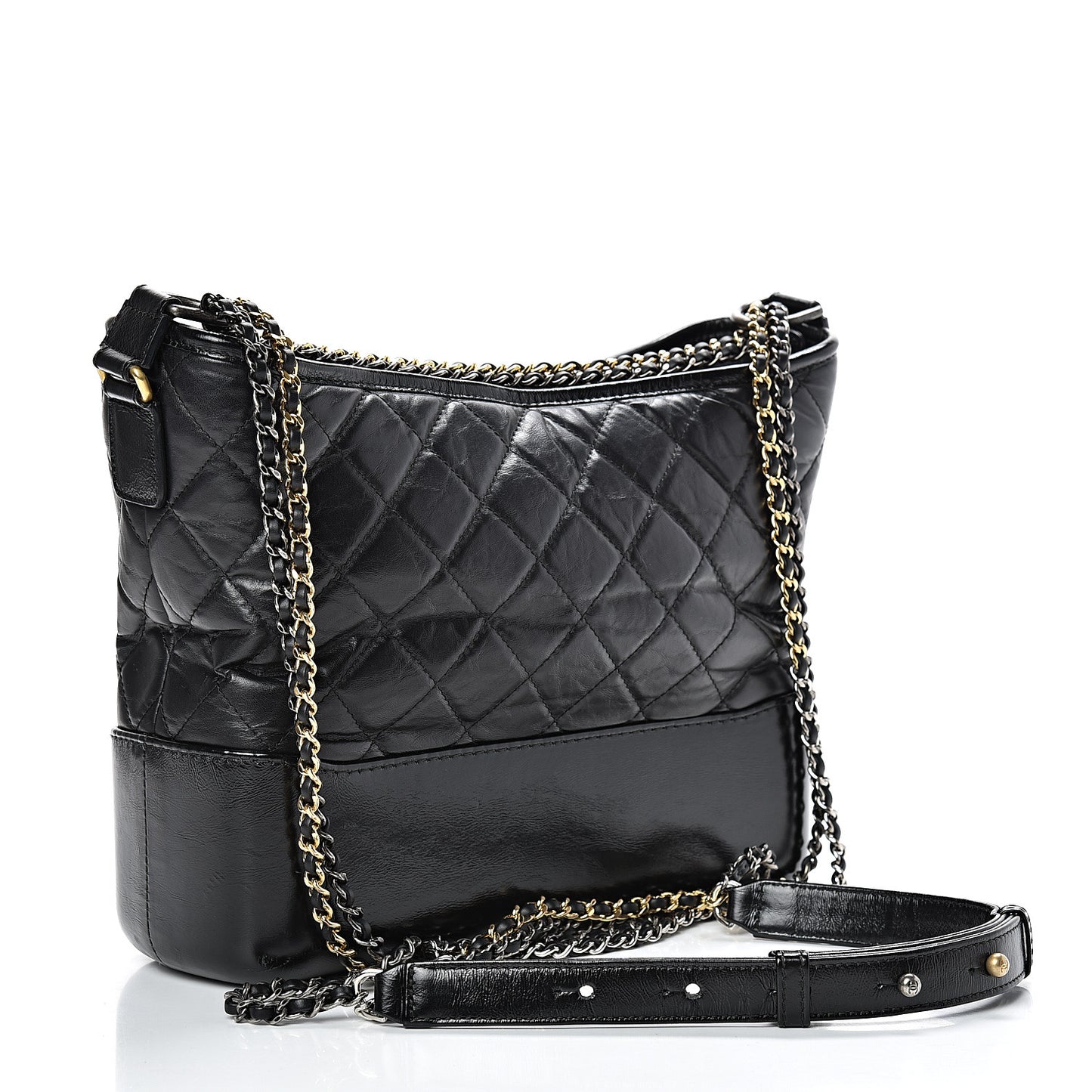 Aged Calfskin Quilted Medium Gabrielle Hobo Black
