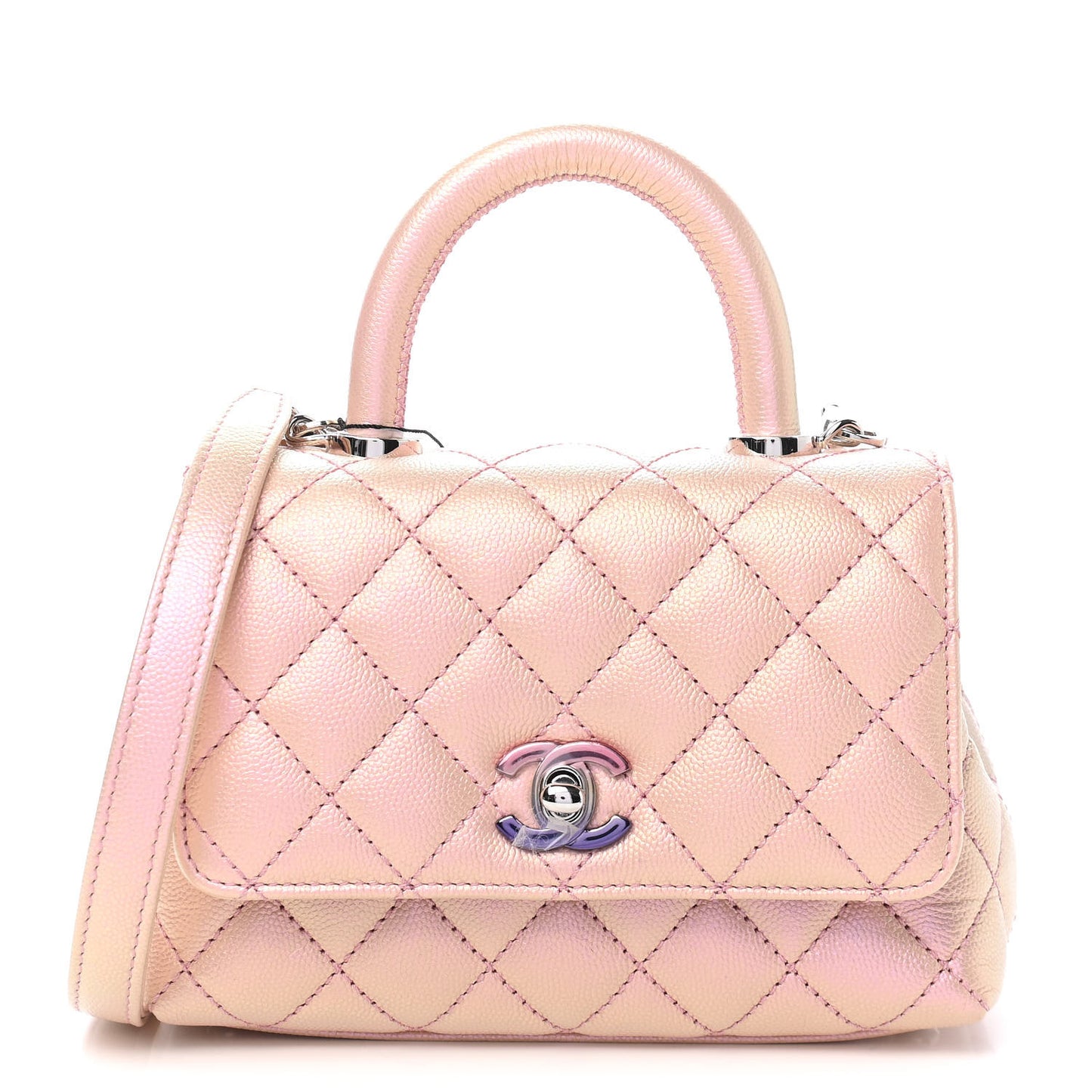 Iridescent Caviar Quilted Extra Mini Coco Handle Flap Light Pink