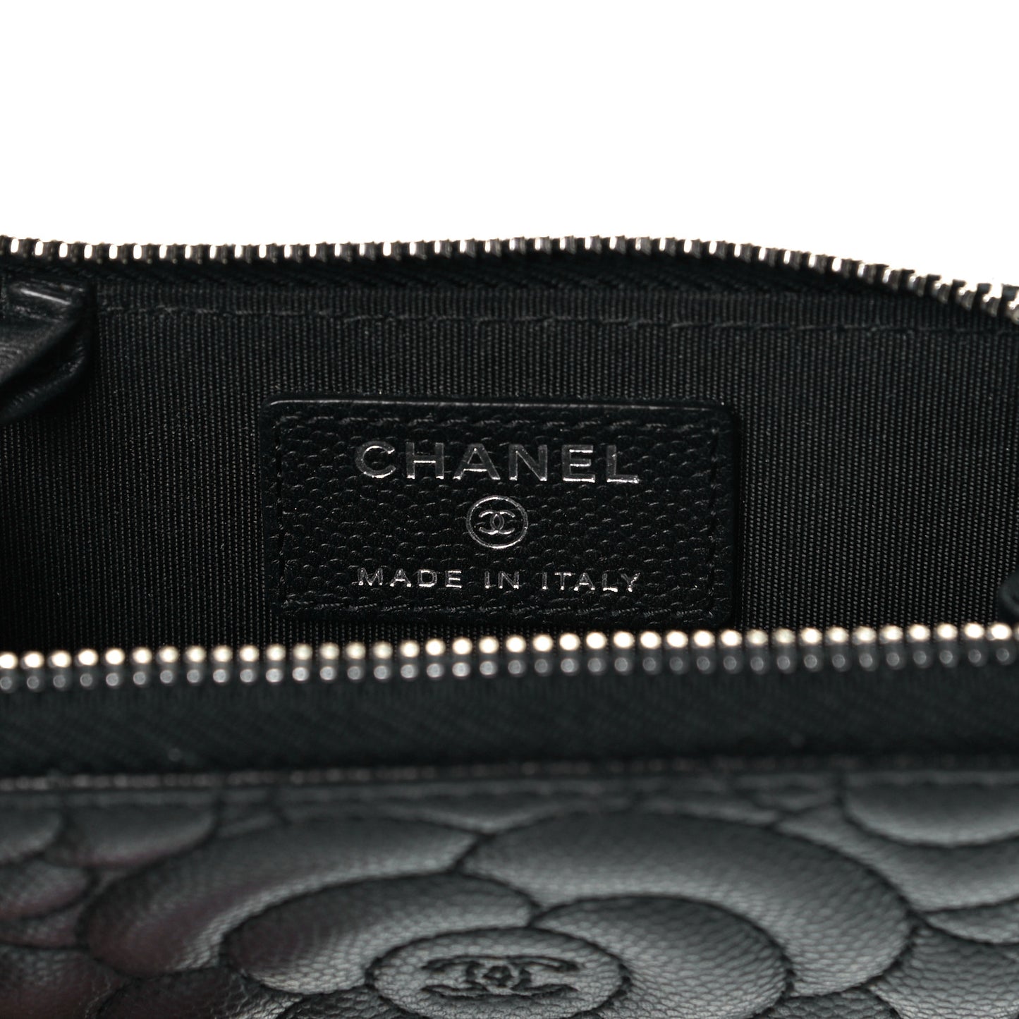 Caviar Camellia Embossed Key Holder Case Black