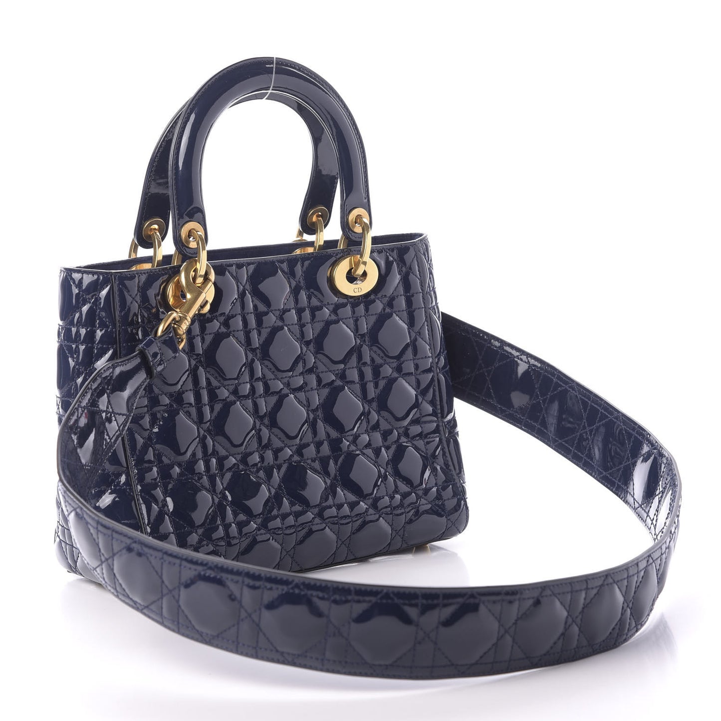 Patent Cannage Medium Lady Dior Navy Blue